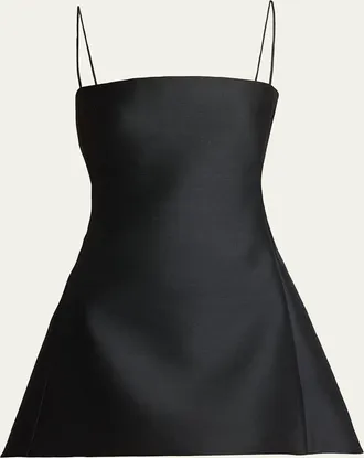 Balenciaga Square-Neck High-Low Mini Babydoll Dress