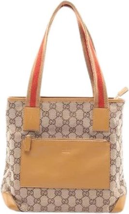 Gucci Pre-owned GG Canvas Tote Bag - Dames - Vintage Shopper - Beige - ONE Size - Leer - Vintage