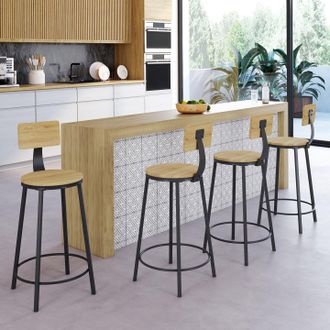 IDMarket Idmarket - Lote De 4 Taburetes De Bar Detroit, Asiento Redondo Con Respaldo De Dise&ntilde;o Industrial