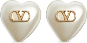 Valentino Garavani Accessoires, Dames, Wit, ONE Size, VLogo Signature Oorbel van Metaal en Parel