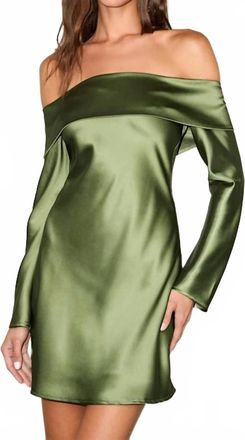 Lulus Womens Luxurious Vision Satin Off-The-Shoulder Mini Dress In Olive Green