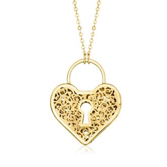 Ross-Simons Italian 10kt Yellow Gold Ricami Heart Locket Necklace