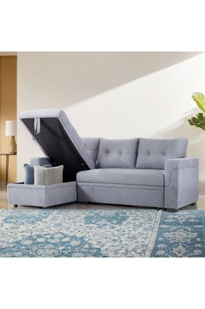 Living and Home 3-Seater Upholstered Corner Sofa Bed with Storage in Grey