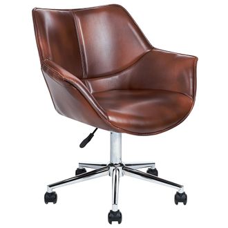 Beliani Silla De Oficina De Piel Sint&eacute;tica Marr&oacute;n Oscuro Giratorio Altura Ajustable Newdale