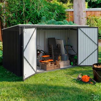 IDMarket Caseta De Jard&iacute;n Met&aacute;lica Xxl, Gris Antracita, Con Cerradura, Multialmac&eacute;n Para Bicicletas, Herramientas, Cubos, Etc