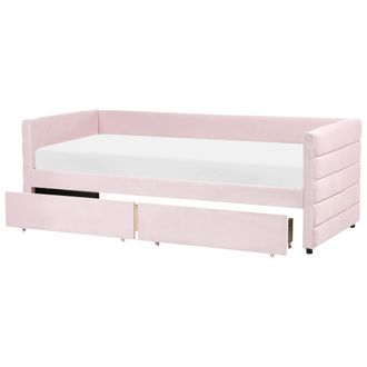 Beliani Cama Con Almacenaje Tapizado De Terciopelo 90 X 200 Cm Somier Cajones Rosa Pastel Marray
