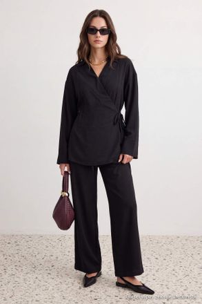 Trendyol Modest Dames Zwart Effen Lang, Regular fit Modest Tweedelig Set