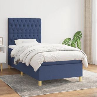 vidaXL Cama Box Spring Con Colch&oacute;n Tela Azul 90x200 Cm Vidaxl