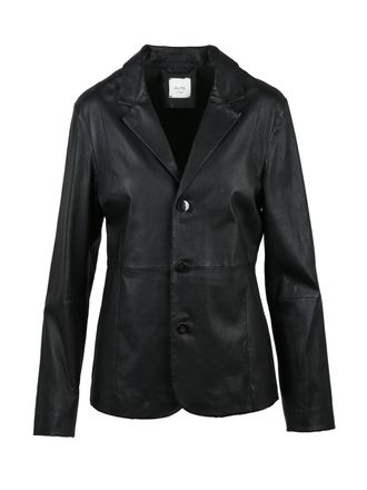 Alysi Tailored Black Leather Blazer With Classic Lapel And Button Closure
