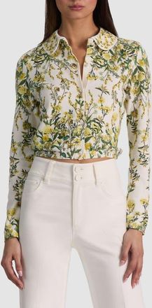 Alice & Olivia Carson Floral Cotton Blend Cardigan with Removable Collar in Fresh Air Butter at Nordstrom, Size X-Large
