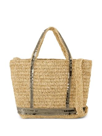 Vanessa Bruno sequin-embellished raffia tote bag - women - Raffia/Polyester/Acrylic/Cotton - One Size - Neutrals