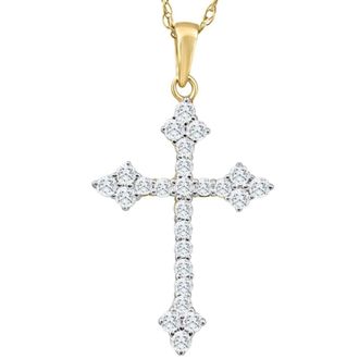 Pompeii3 1/3Ct Diamond Cross Pendant 10k Yellow Gold Lab Grown Womens Necklace 1 Tall