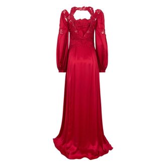 Alberta Ferretti Long Dress with Puff Sleeves - female - Alberta Ferretti - Gowns - Red - L - Dresses