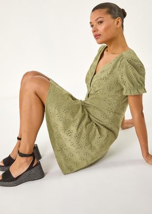 Roman Broderie Cotton Stretch Jersey Frill Dress