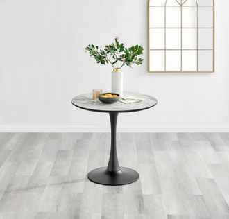 Furniturebox Elina 80cm Round 2-Seater White Marble Effect Pedestal Dining Table