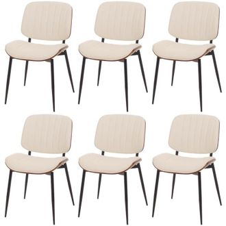 Hhg Set 6 sedie per sala da pranzo HHG 182, cucina, ecopelle legno curvato (370g/m&sup2;) Oeko-Tex mvg, color noce, bianco