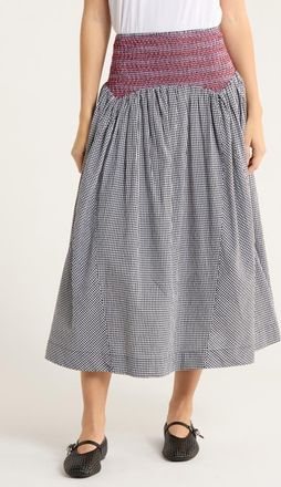 Damson Madder Layla Godet Organic Cotton Midi Skirt in Black at Nordstrom, Size 16 Us