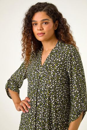 Roman Spot Print V-Neck Pleat Front Top