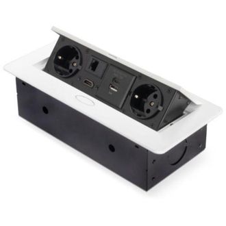 Emuca Multiconector Atom 26, 225x111mm, 2 Enchufes Tipo Schuko, 1 Usb Tipo A, 1usb Tipo C, 1 Rj45, 1 Hdmi, Zamak-acero-pl&aacute;stico, Blanco - Emuca