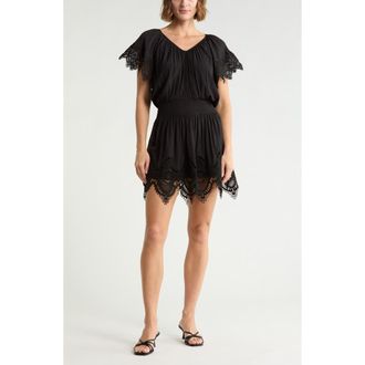 Ramy Brook Arielle Lace Trim Short Sleeve Dress in Black at Nordstrom Rack, Size X-Small