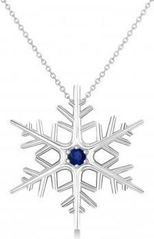 Allurez Blue Sapphire Winter Snowflake Pendant Necklace 14k White Gold (0.04ct)