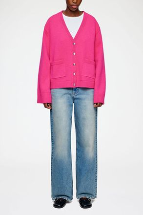 Ganni Pink Classic Cardigan in Wool - Size XXS