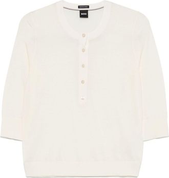 BOSS Trui met henley-halslijn - Wit