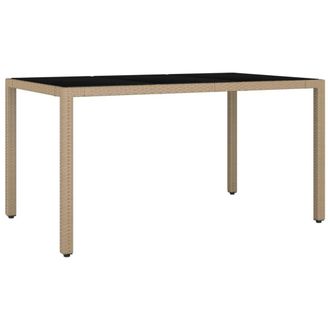 Berkfield Home Garden Table with Glass Top Beige Poly Rattan&Tempered Glass