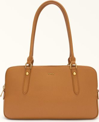 Furla Giulia Borsa Boston M Tabacco Marrone Pelle Stampata + Camoscio Donna