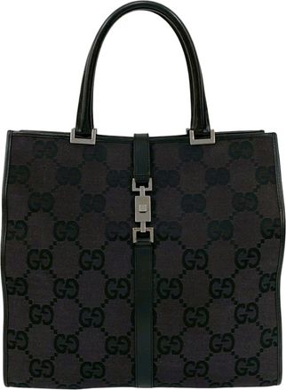 Gucci Black Gray Canvas Leather Handbag Tote Bag (Pre-Owned)