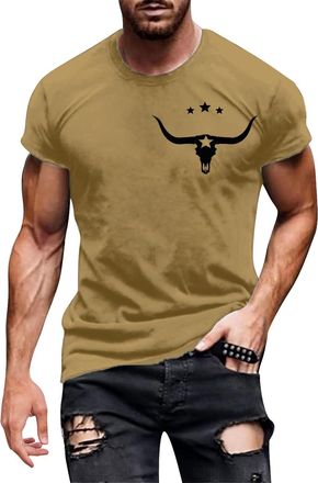 Generic Casual Mens Short Sleeve T Shirt with Bull Skull Trendy Street Tees Shirts