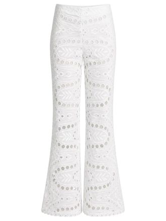 Charo Ruiz Ibiza White Stern Eyelet Flared Cotton-Blend Pants