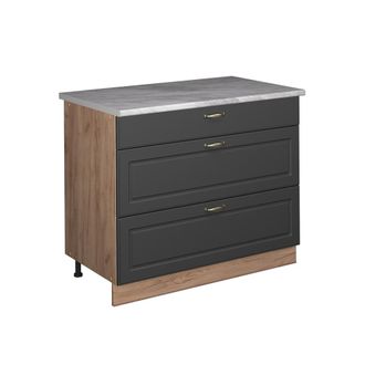 Vicco Mueble Bajo De Cocina Fame-line, Antracita-oro Landhaus/roble Dorado, 100 Cm, Et M&aacute;rmol, Vicco