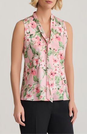Kasper Tie Neck Sleeveless Bias Cut Satin Top in Tutu Pink Multi at Nordstrom, Size X-Large