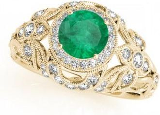 Allurez Edwardian Emerald & Diamond Halo Engagement Ring 18k Y Gold (1.18ct)