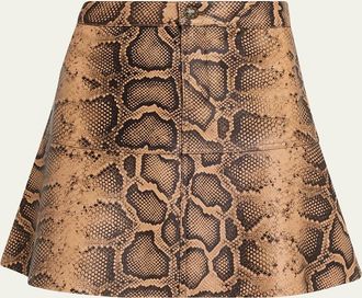 Kobi Halperin Addie Snake Leather A-Line Miniskirt