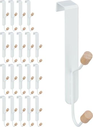Relaxdays Relaxdays Set of 20 Door Double Hooks, Scandinavian, Iron & Wood, Hanging Coat Rack HxWxD: 16 x 2 x 7 cm, White/Natural