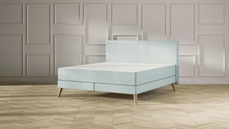 Emma Signature Boxspring Bed 160x200 - Mint - Effen Hoofdbord - Beukenhout Pootjes