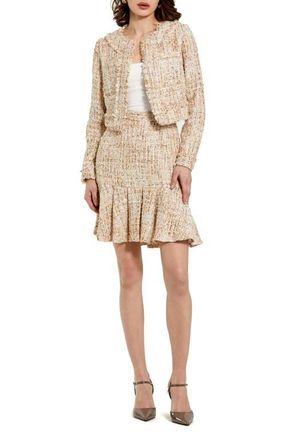 Mac Duggal High Waist Pleated Boucle Mini Skirt in Blush at Nordstrom, Size 8