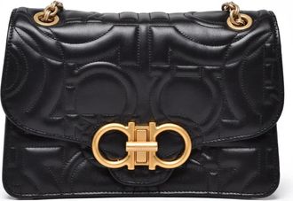 Ferragamo Black Leather Quilted Shoulder Bag