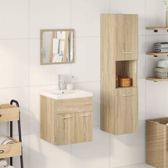 Berkfield Home Practical 4 Piece Bathroom Furniture Set Sonoma Oak Engineered Wood in Light Brown