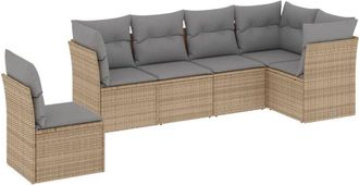 vidaXL Vidaxl - Juego De Sof&aacute;s Jard&iacute;n Con Cojines 6 Pzas Rat&aacute;n Sint&eacute;tico Beige