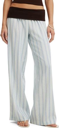Cotton On Womens Haven Fold Over Pant in Ava Stripe Blue at Nordstrom, Size 12