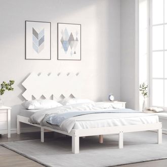vidaXL Estructura Cama De Matrimonio Con Cabecero Madera Maciza Blanco Vidaxl