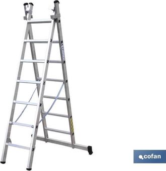 cofan Escalera Aluminio Doble 11 Pelda&ntilde;os 3,00 + 3,00 M, Escaleras De Aluminio En Dos Tramos Con En 131 Y Resistencia A 150 Kilos M&aacute;ximo. - Cofan