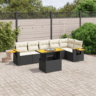 vidaXL Set De Comedor De Jard&iacute;n 7 Pzas Y Cojines Rat&aacute;n Sint&eacute;tico Negro Vidaxl
