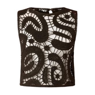 Pinko Sleeveless Tops, female, Brown, Size: M Eruzione Crochet Top