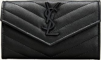 Saint Laurent YSL Monogram Small Flap Wallet in Grained Leather