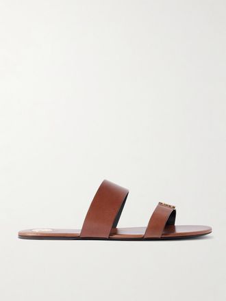 Saint Laurent Slide In Pelle Con Logo Babylone - Marrone