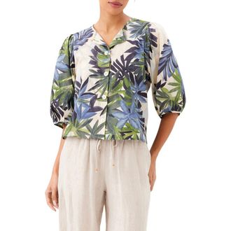 Karen Kane Puff Sleeve Button-Up Shirt in Print at Nordstrom, Size Medium P
